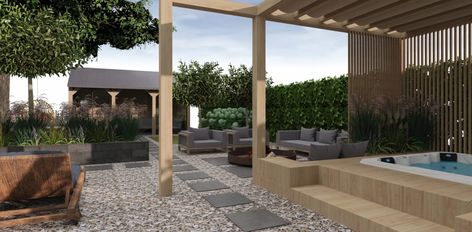 Lounge, tuin, jacuzzi, groen